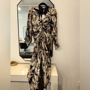 Ruched black and gold Ranna Gill midi dress